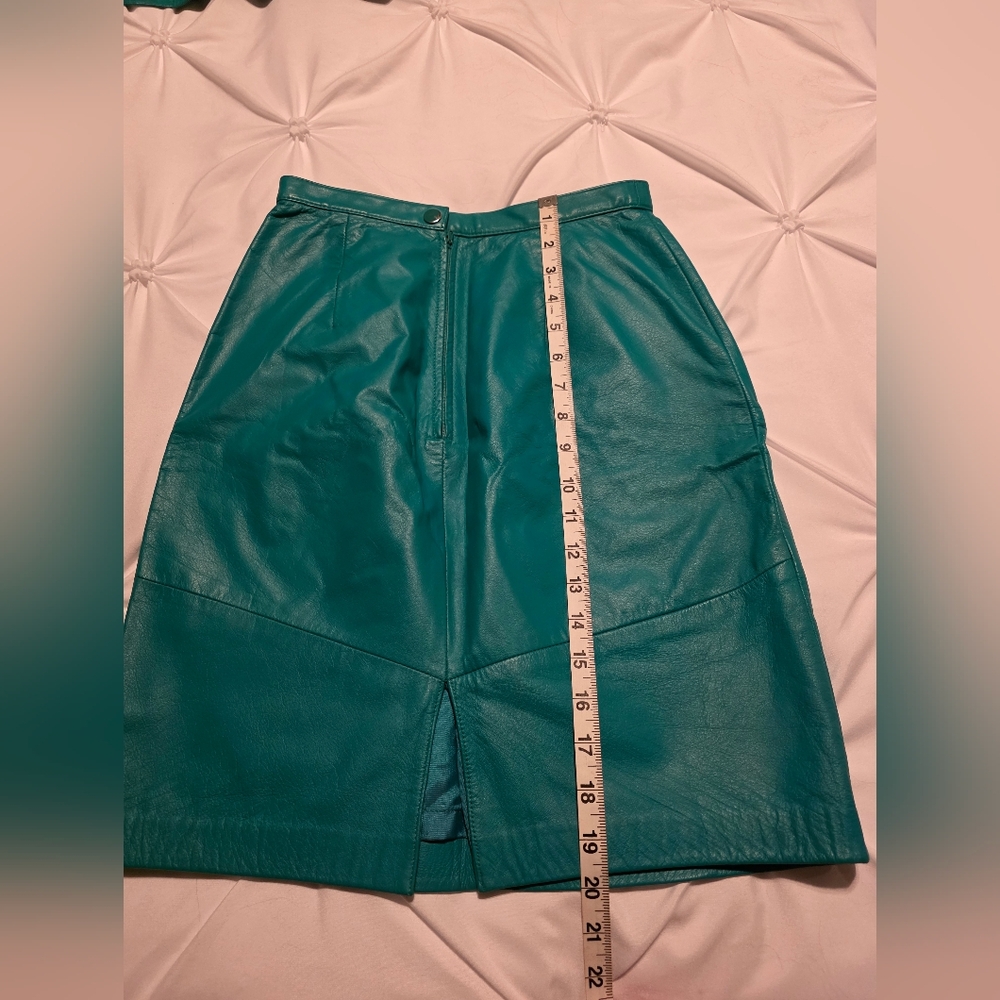 International Rinzi Vintage Teal Leather 2 Piece Strapless Dress - Picture 9 of 11